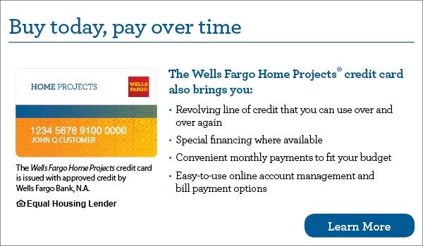 Wells Fargo credit card ad for home projects with highlighted benefits