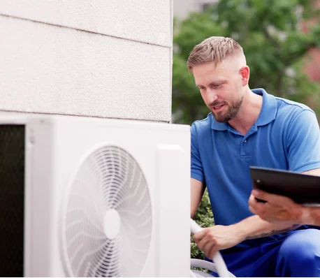 Technician working on maintainence for AC unit
